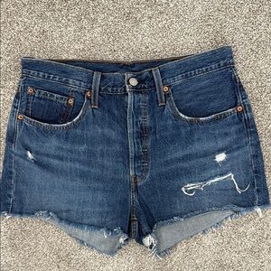Levi's 501 Blue Jean Shorts with Distressed Details